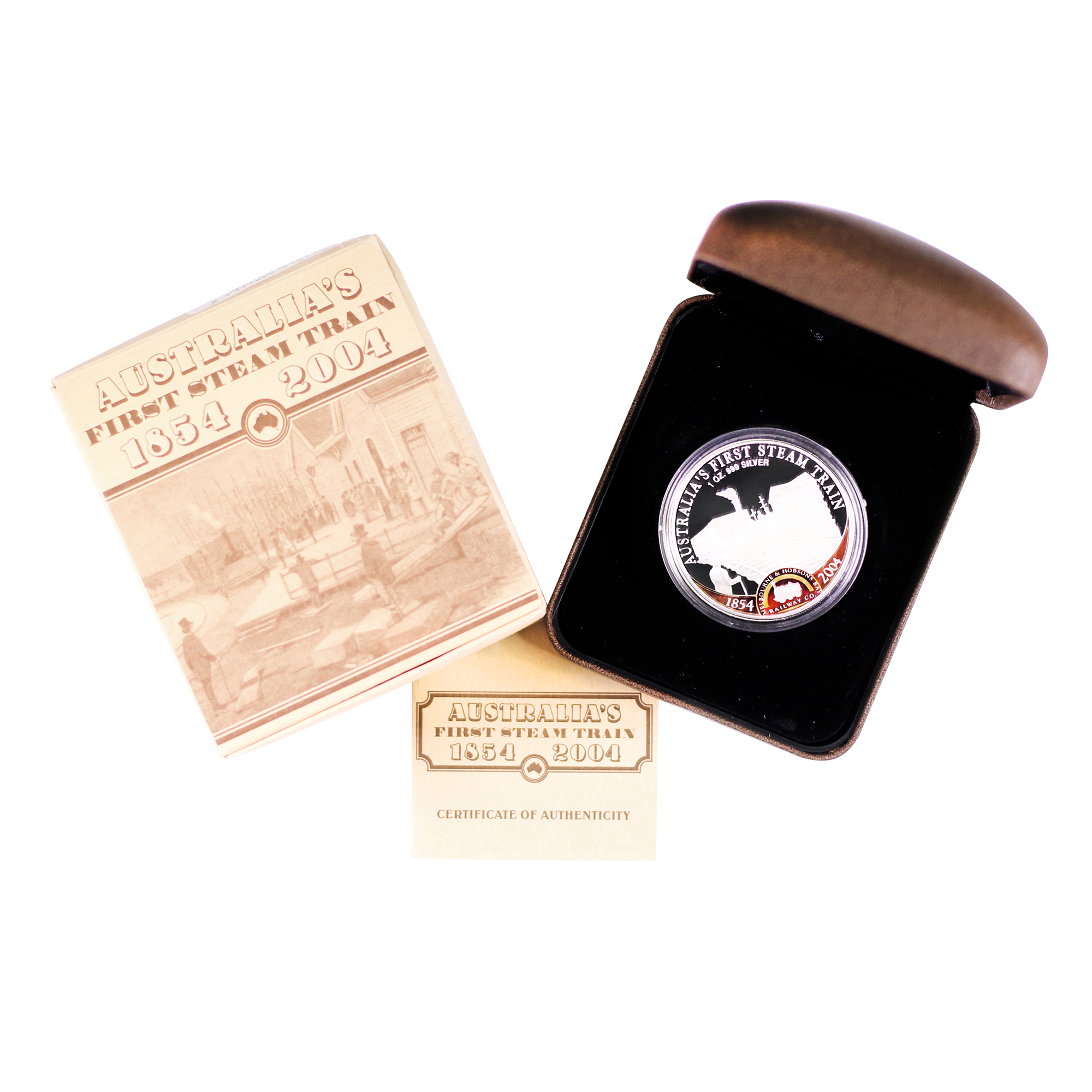 2004 Cook Islands Australia's First Steam Train 1oz Silver Proof $1 Coin