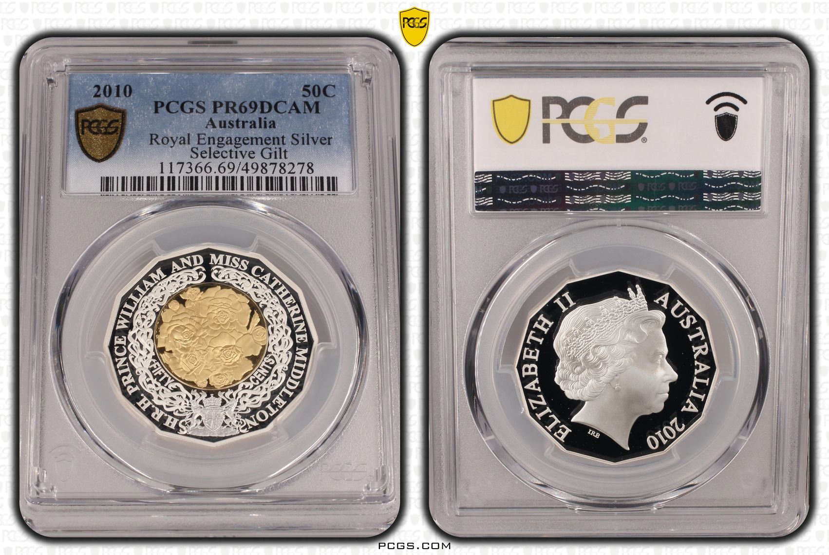 Royal Engagement Silver Selective Gilt, Fifty Cent, 2010, PCGS PR69DCAM
