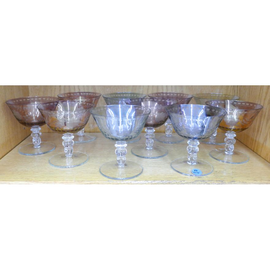 10pc Etched Glass Sherbets 4.75''