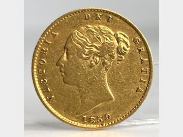 1859 VICTORIA YOUNG HEAD SHIELD GOLD HALF SOVEREIGN