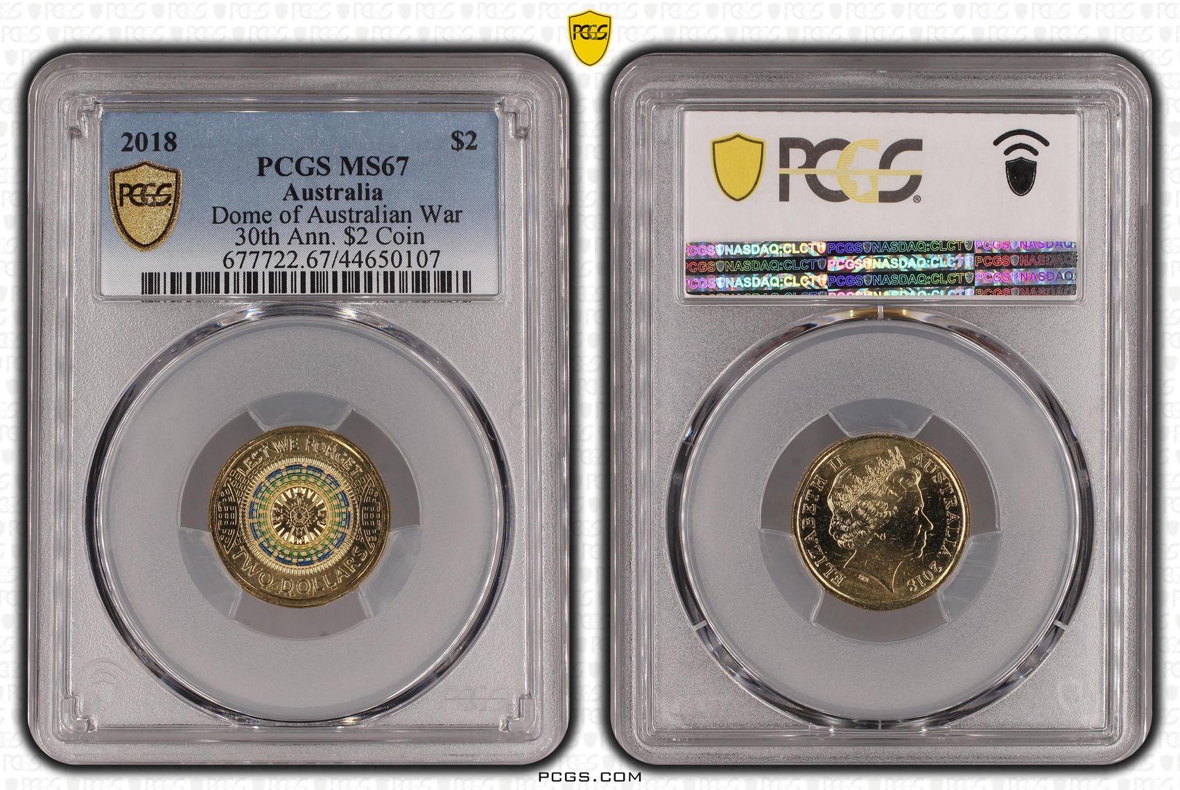 2018 Australia Two Dollar, $2 Dome of Australian War Memorial 30th Ann. $2 Coin PCGS - MS67 -107