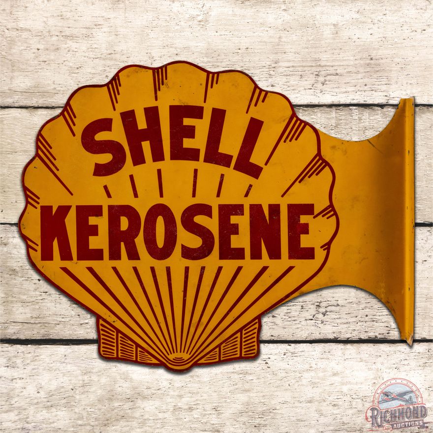 Shell Chimney Sign Shell Kerosene Die Cut Double Sided Tin Flange Sign | Richmond Auctions