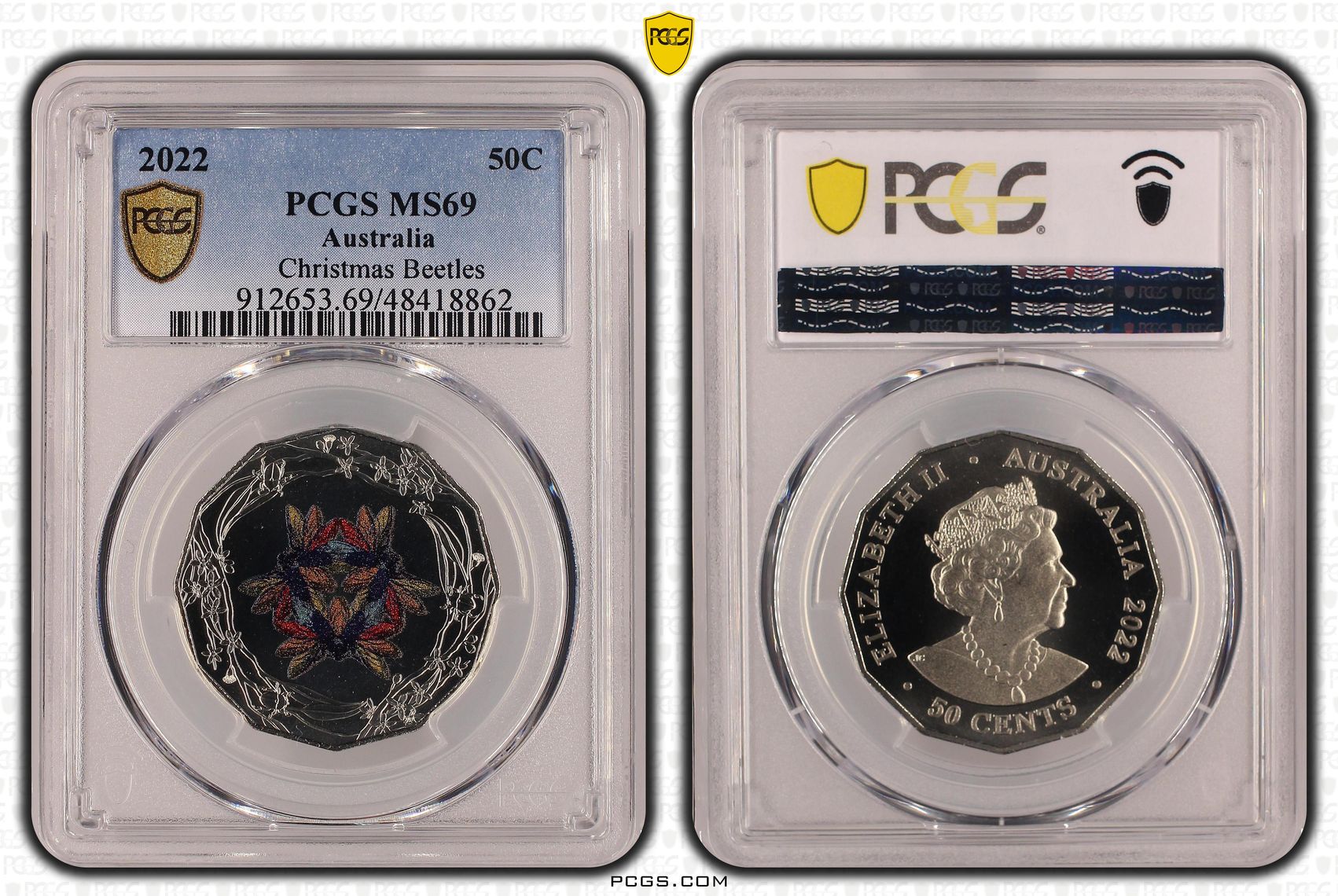 Christmas Beetles Colorized , Fifty Cent, 2022, PCGS MS69