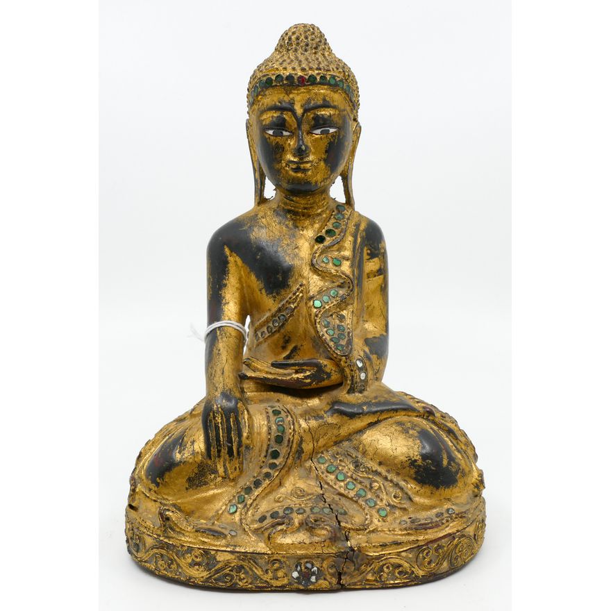 Old Burmese Gilt Jeweled Seated Buddha 8.5''