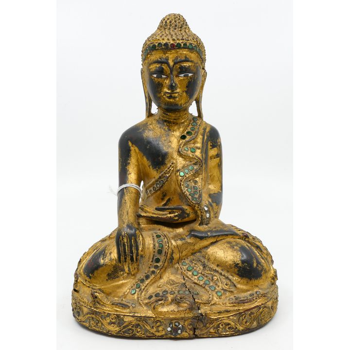 Old Burmese Gilt Jeweled Seated Buddha 8.5''