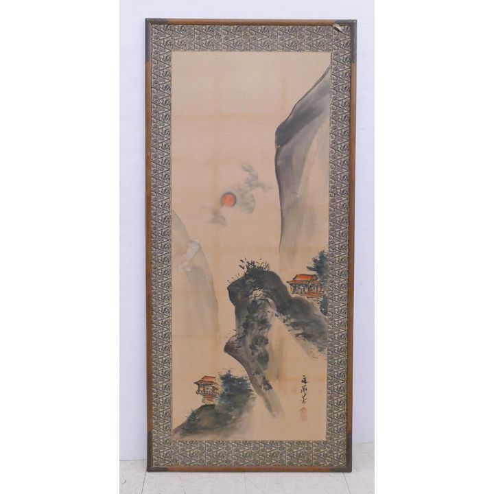 Old Japanese Framed & Mounted Scroll Painting- 55x25''