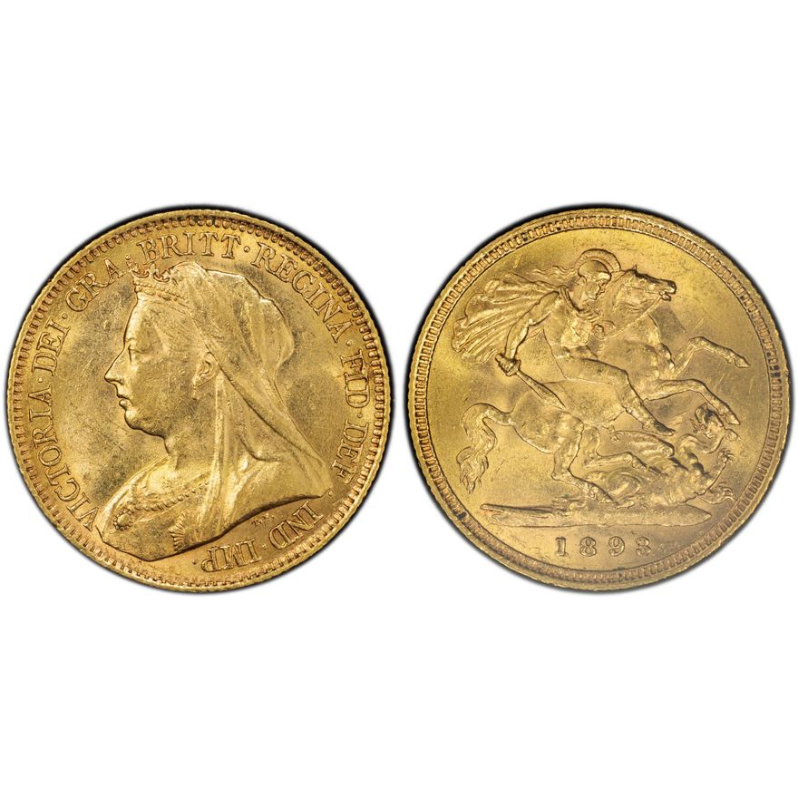 Victoria, St George Reverse - Veiled Head, S-3881 Old Head, Half Sovereign, 1893-S, PCGS MS61