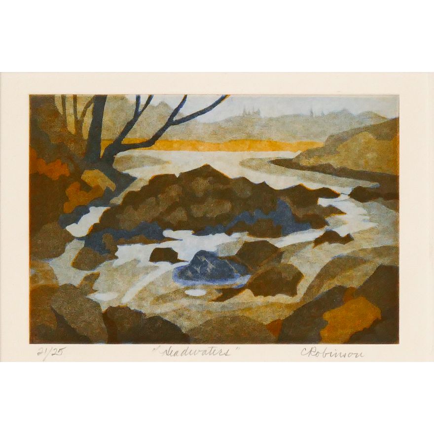 C. Robinson ''Headwaters'' S/N Aquatint Etching Matted 15''x18''