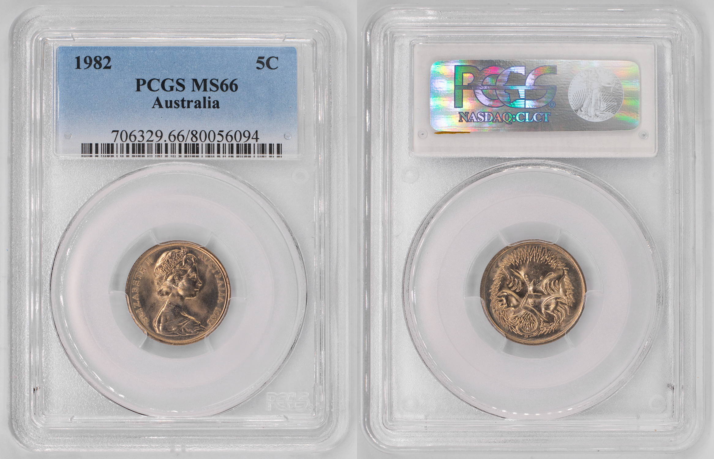 Elizabeth II, Five Cent, 1982, PCGS MS66