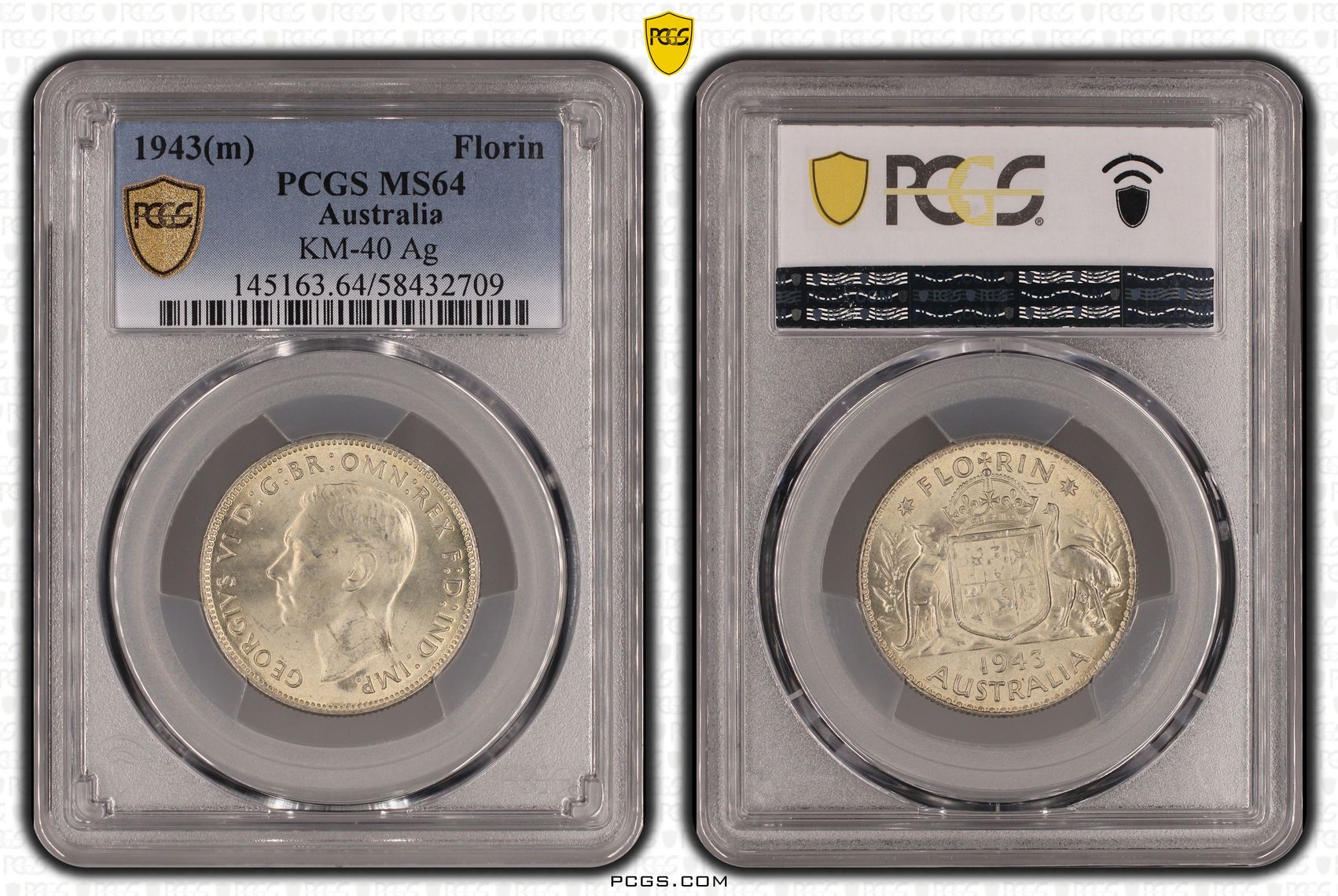 KM-40 Silver, Florin, 1943(m), PCGS MS64
