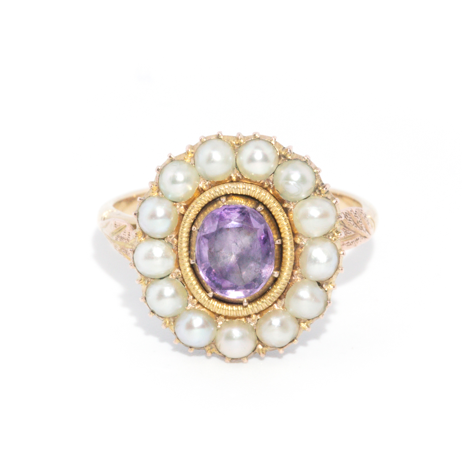 57 · Amethyst & Pearl 9ct Gold Ring