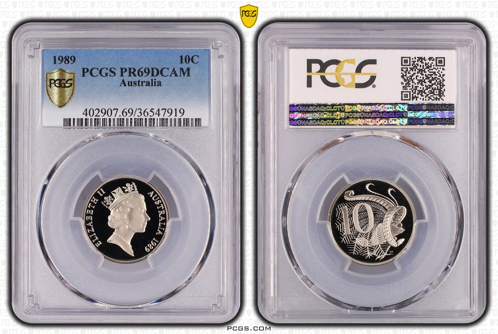 Elizabeth II, Ten Cent, 1989, PCGS PR69DCAM