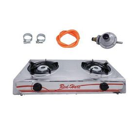 2 Plate Stainless Steel Gas Stove with Pipe and Regulator Red Hart
