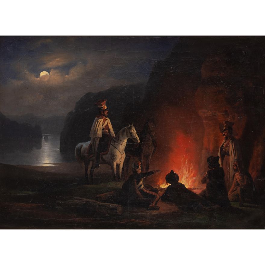 January Suchodolski | Biwak. Żołnierze przy ognisku, ok. 1850 r.