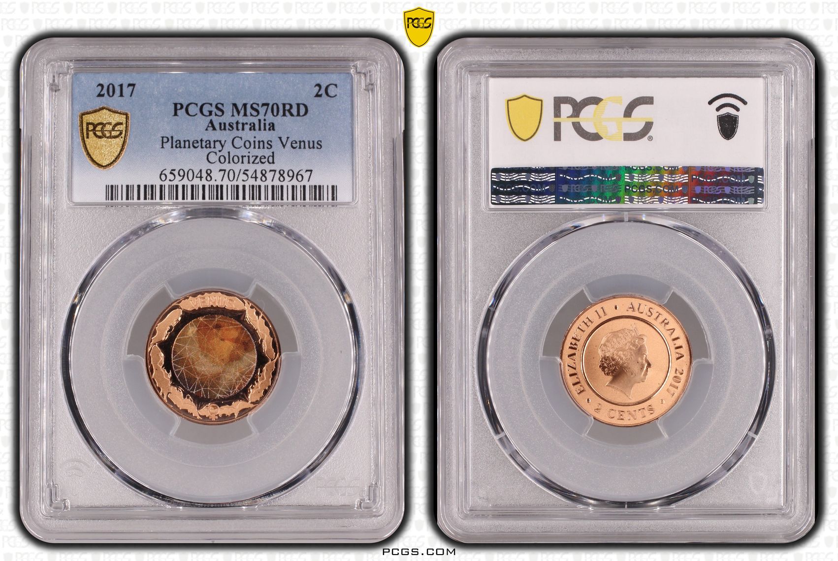 Planetary Coins Venus Colorized, Two Cent, 2017, PCGS MS70RD