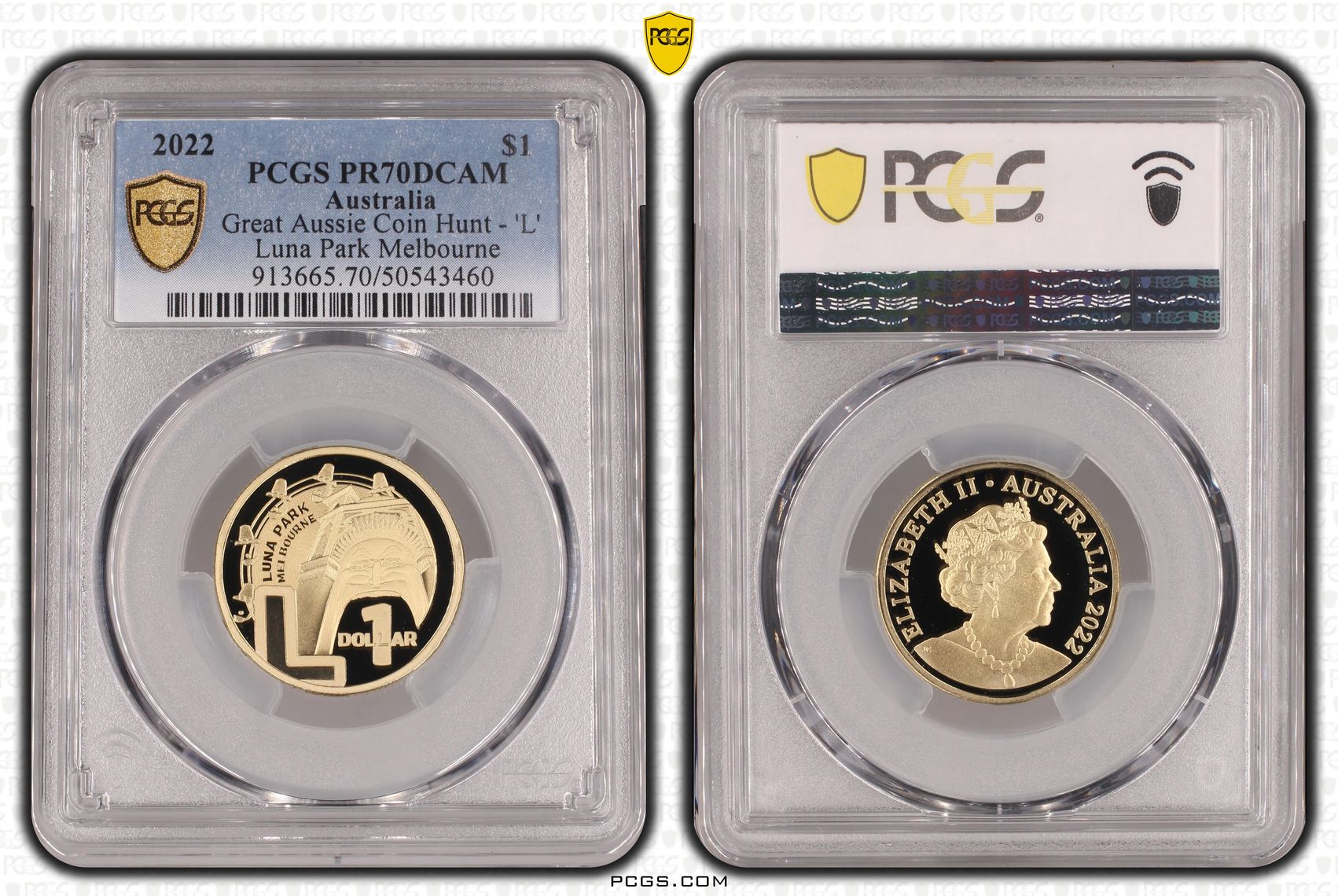 Great Aussie Coin Hunt - 'L', POP 17/0, One Dollar, 2022, PCGS PR70DCAM