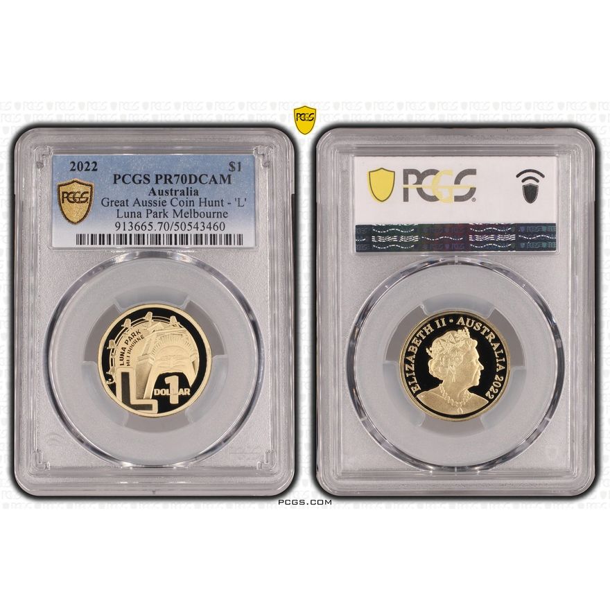 Great Aussie Coin Hunt - 'L', POP 17/0, One Dollar, 2022, PCGS PR70DCAM