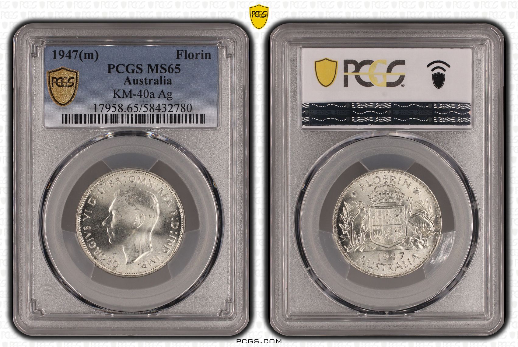 KM-40a Silver, 13/0, Florin, 1947(m), PCGS MS65
