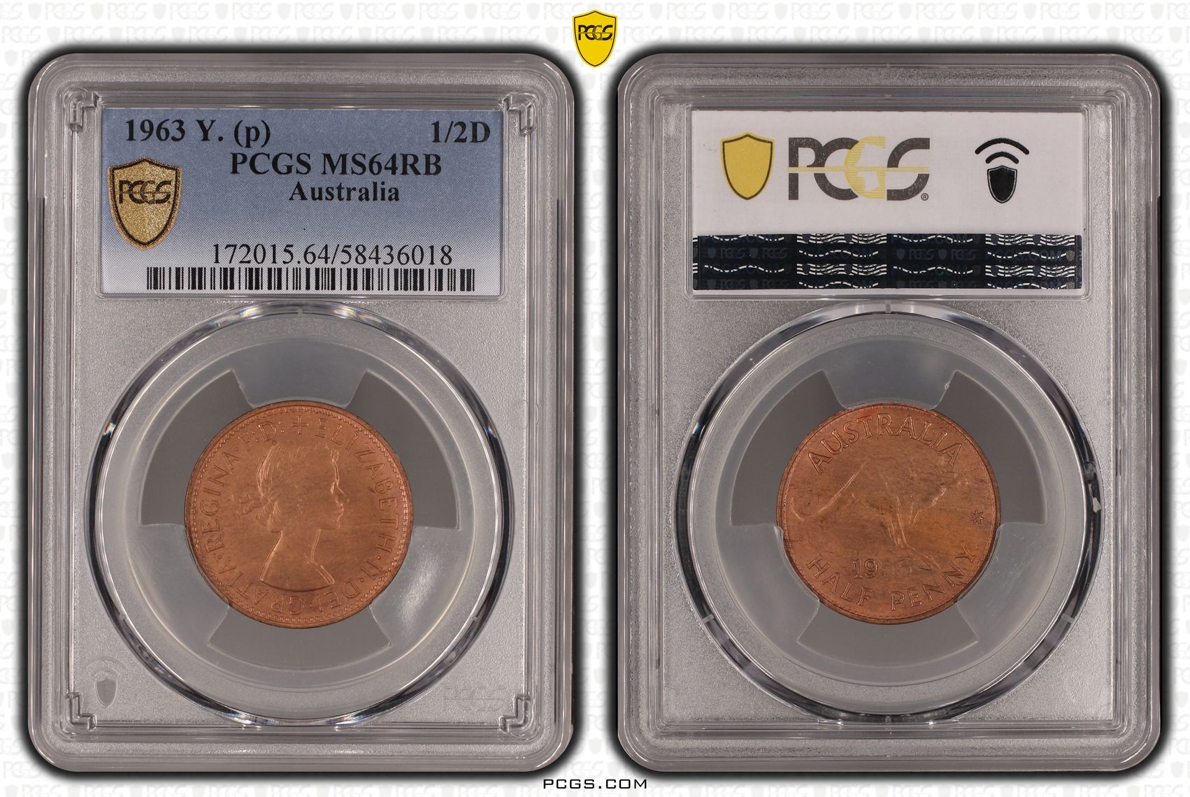 Elizabeth II, Half penny, 1963 Y. (p), PCGS MS64RB