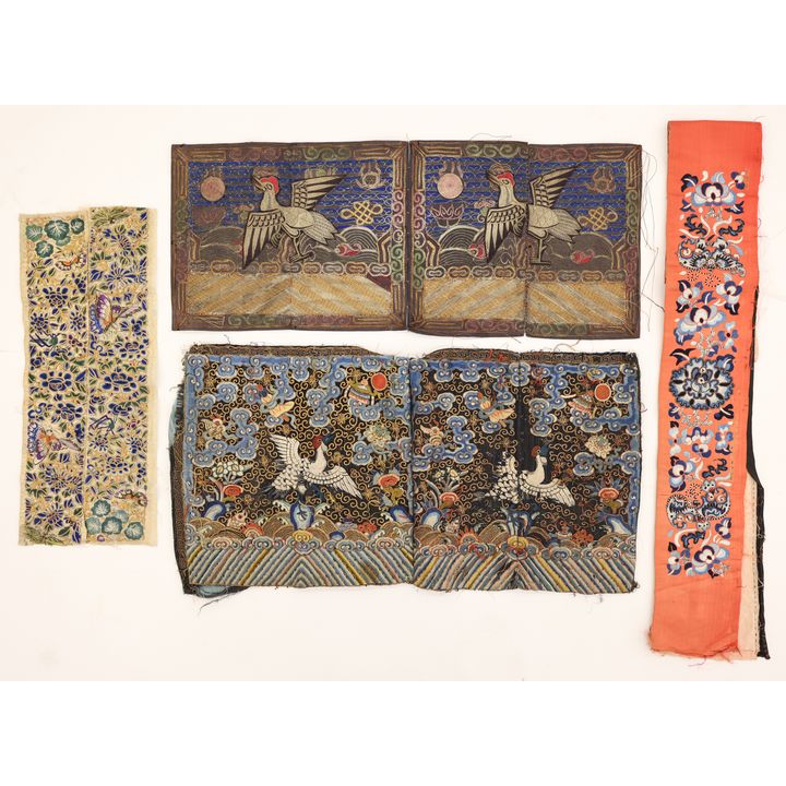 4pc Old Chinese Silk and Gold Thread Embroidery