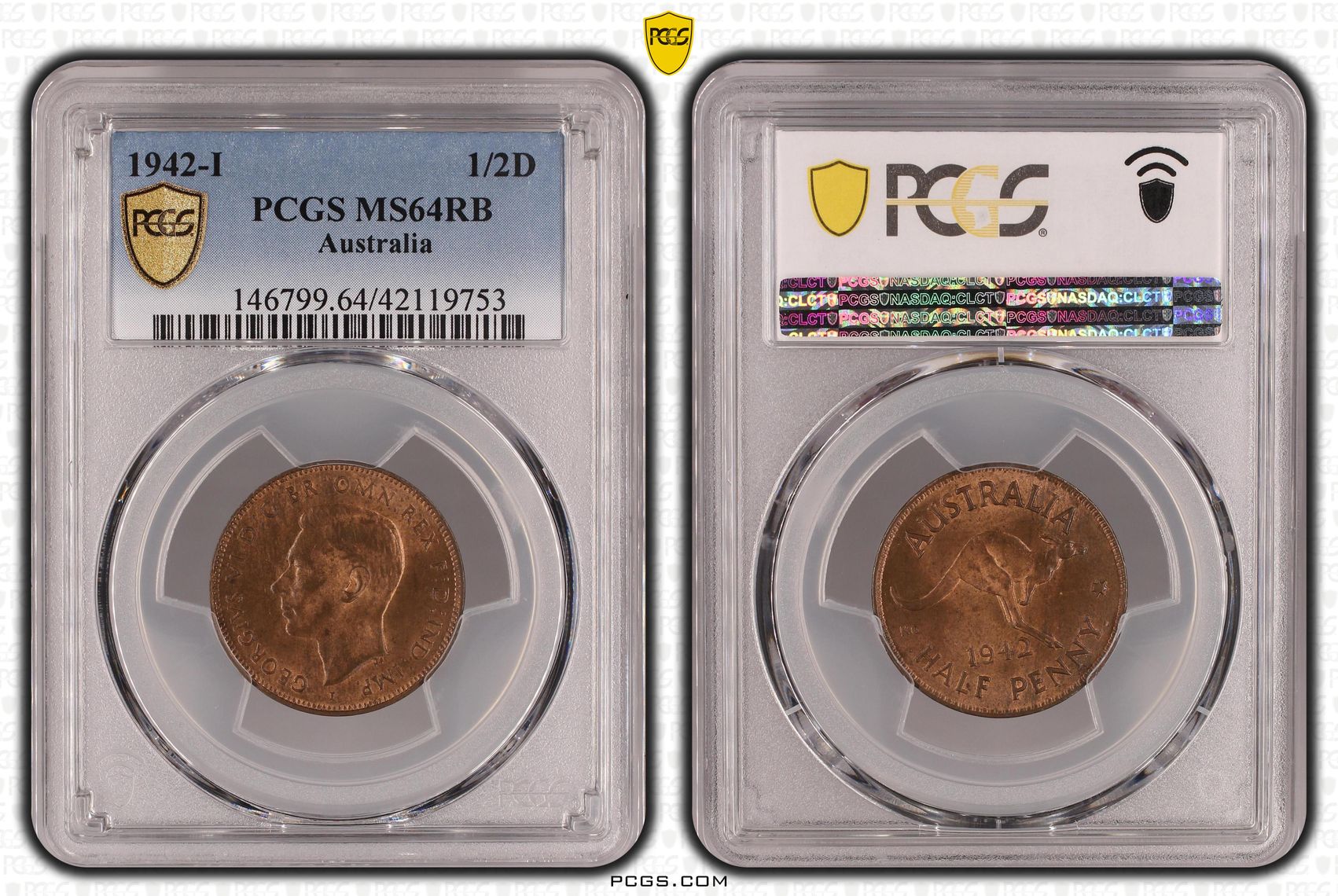 1942-I Australia Half Penny PCGS - MS64RB -753