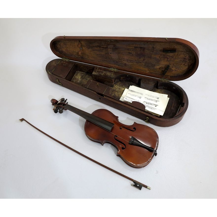 19/20TH CENTURY CASED VIOLIN AND BOW, after Stradivarius