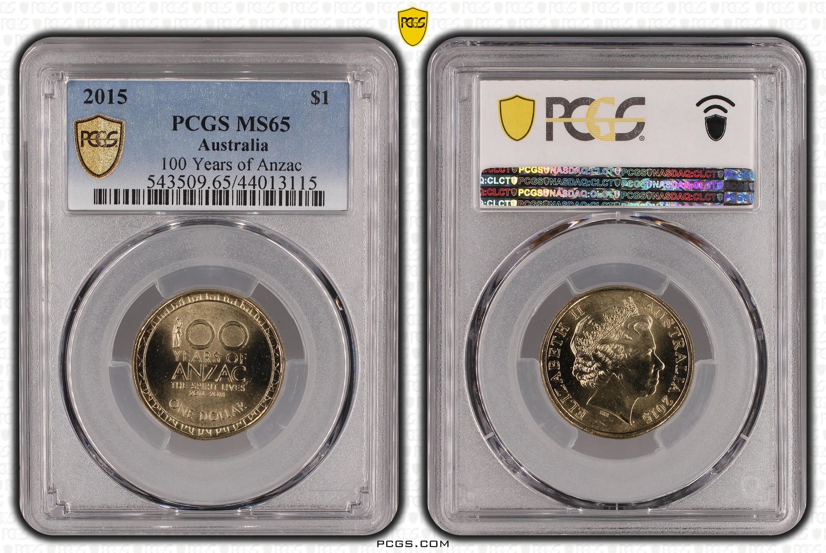 100 Years of Anzac, One Dollar, 2015, PCGS MS65