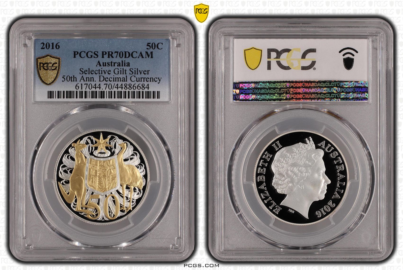 2016 Australia Fifty Cent, 50c Silver Gilt Silver PCGS - PR70DCAM POP 62/0 -684