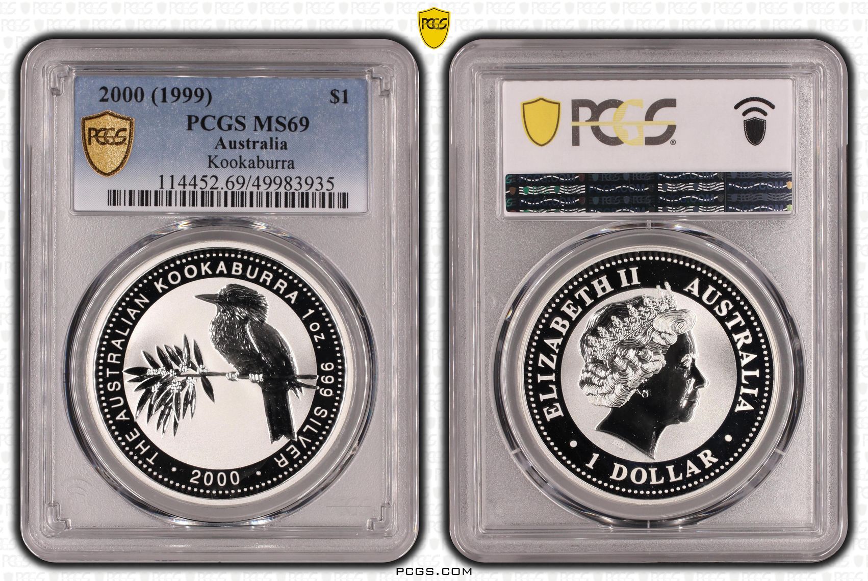 Kookaburra Ag, One Dollar, 2000, PCGS MS69