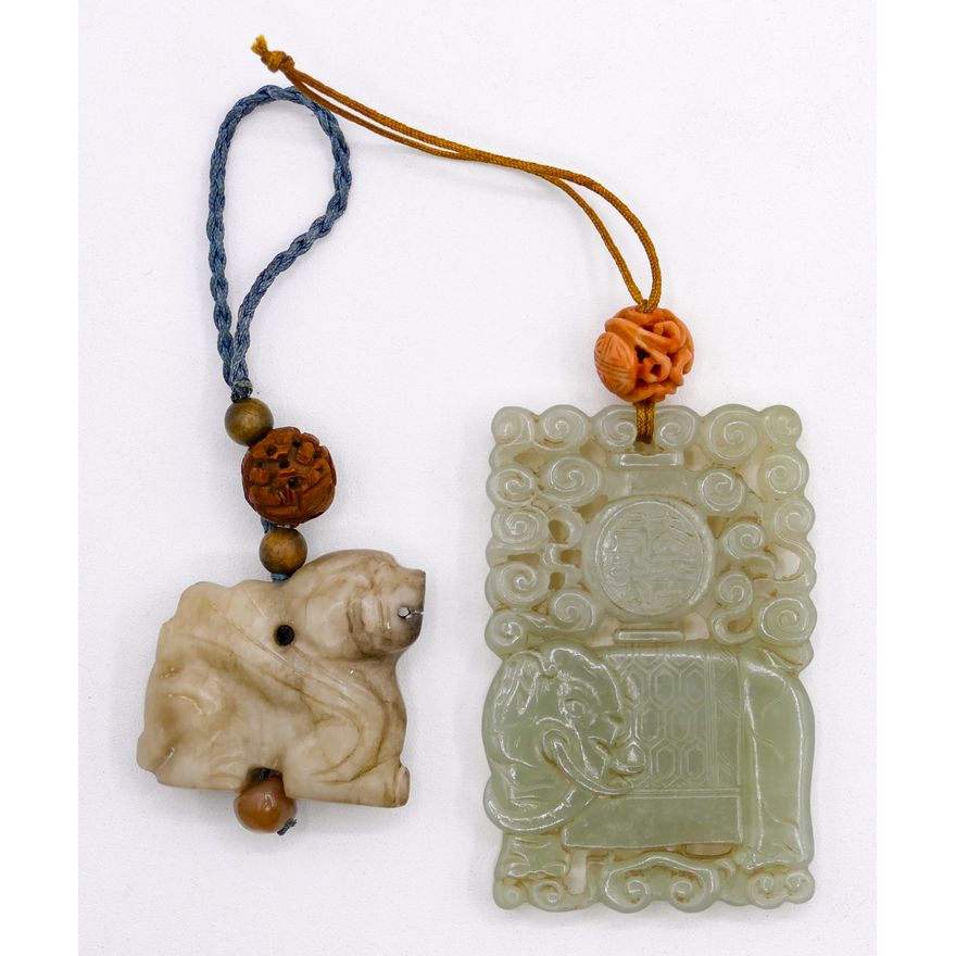 Box 2pc Chinese Jade Carved Pendants