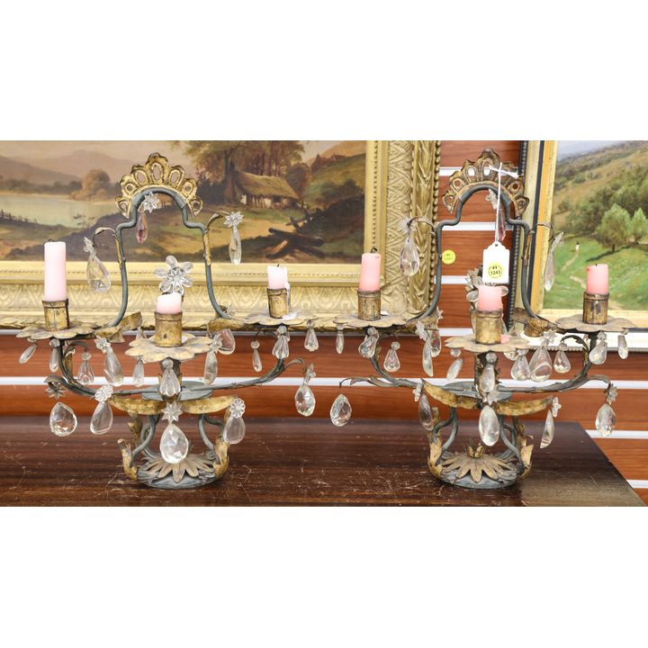 Pair Antique Italian Gilt Metal Candelabras 15''x13''