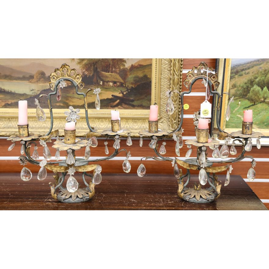 Pair Antique Italian Gilt Metal Candelabras 15''x13''