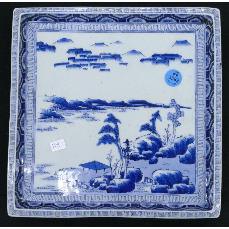 Antique Japanese Arita Porcelain Square Tray 9''