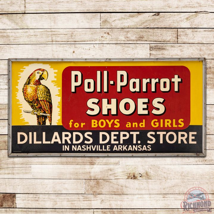 Large Poll Parrot Shoes Dillard's Dept Store 8' Single Sided Tin Logo Sign