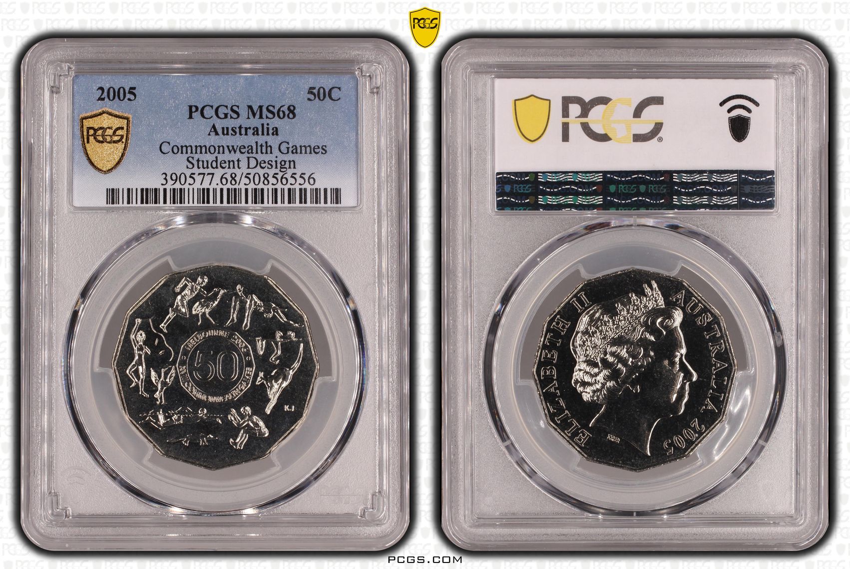 99 · Commonwealth Games Student Design , Fifty Cent, 2005, PCGS MS68