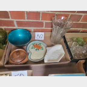 Crystal vase, Silverplate bowl and other containers