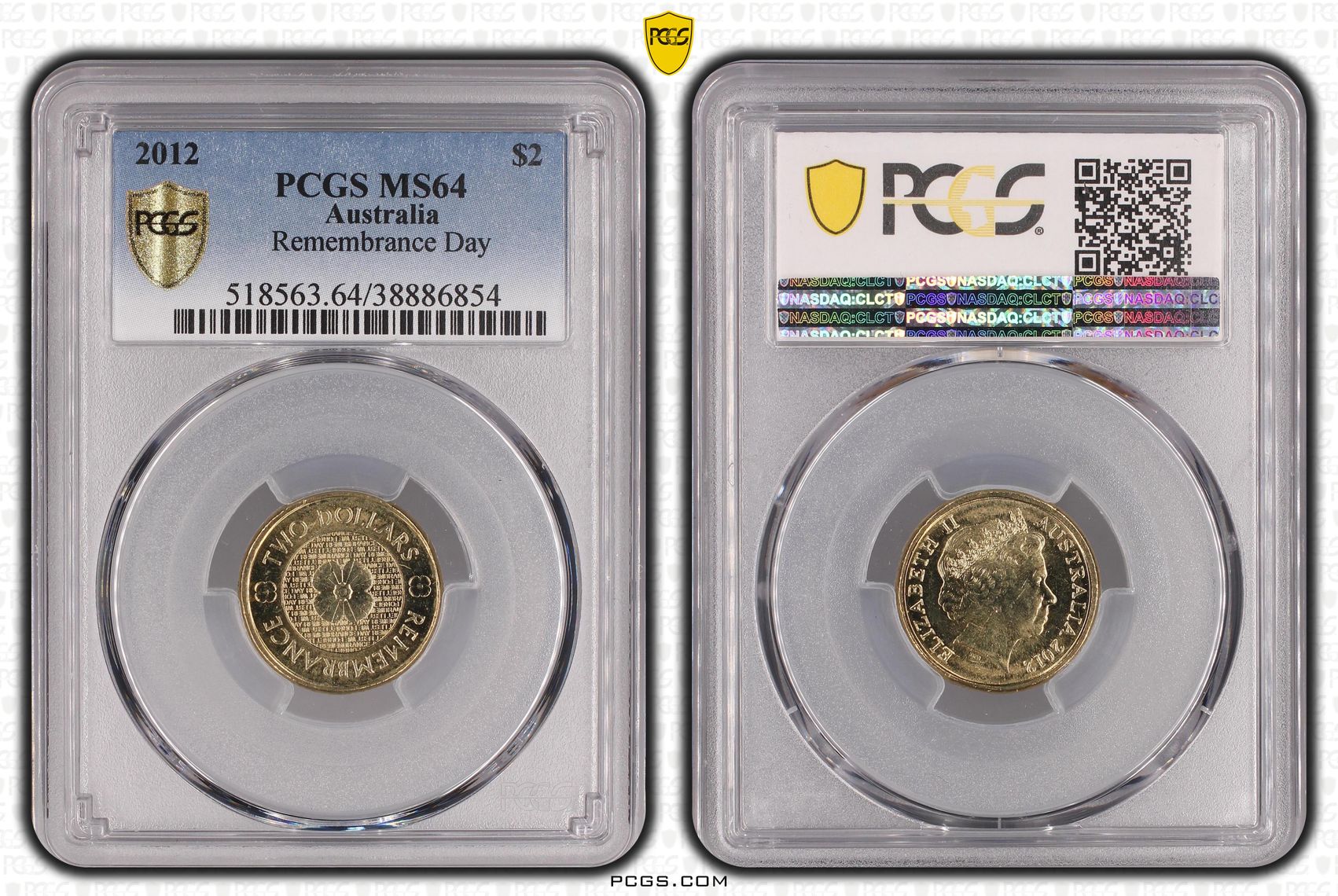 Remembrance Day, Two Dollar, 2012, PCGS MS64