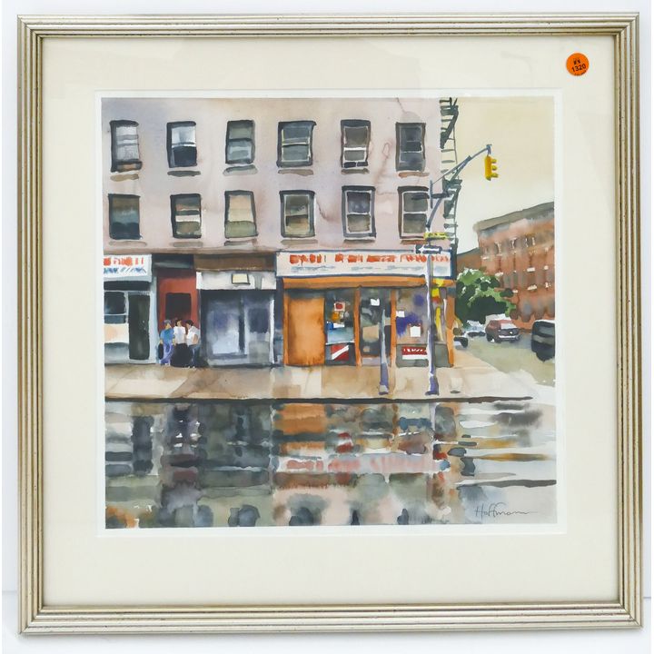 Signed Hoffman Seattle Street Scene Watercolor Framed- 20x20''