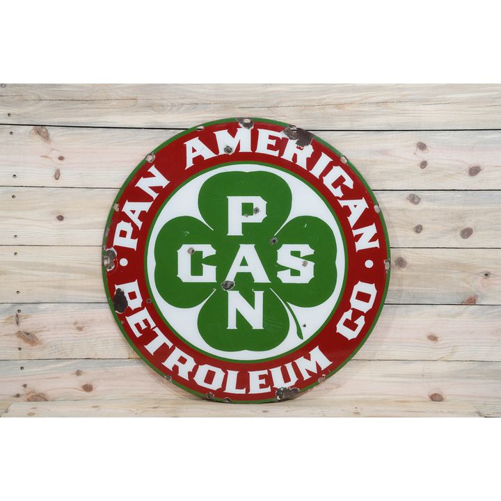 30" Pan-Am American Petroleum Co. w/ Logo Double Sided Porcelain Sign TAC 8