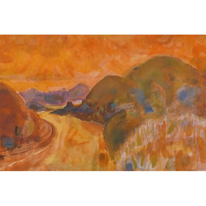 Hank Kowert ''Orange Landscape'' 1957 Watercolor