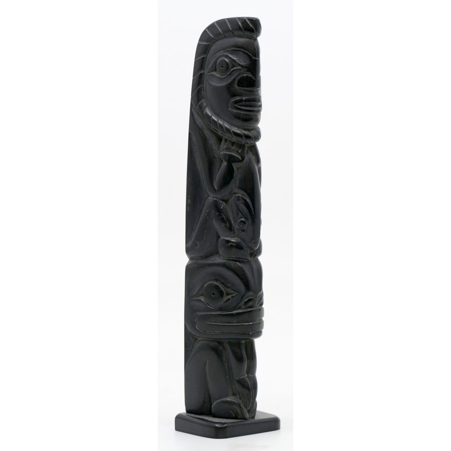 Man Fish Frog Argillite Totem 6''