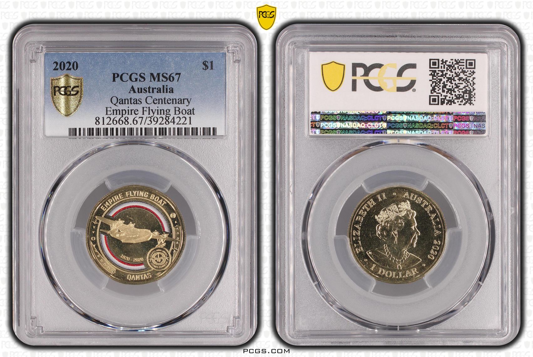 466 · Qantas Centenary Empire Flying Boat, One Dollar, 2020, PCGS MS67