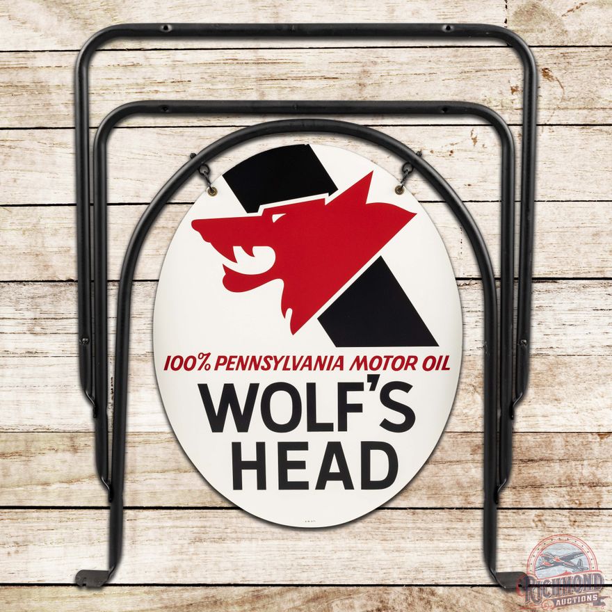 NOS 1971 Wolf's Head Motor Oil DST Curb Sign w/ Original Box