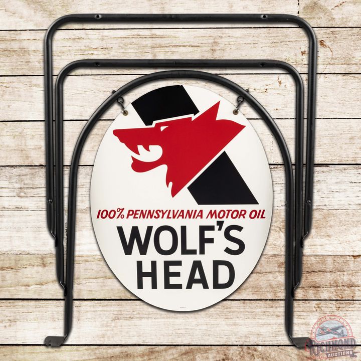 NOS 1971 Wolf's Head Motor Oil DST Curb Sign w/ Original Box