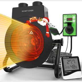 BUYPLUS GREENHOUSE HEATER WITH DIGITAL THERMOSTAT 1500W ELECTRIC SPACE HEATER WITH 90 ADJUSTABLE ANGLE OVERHEAT PROTECTION & 3S