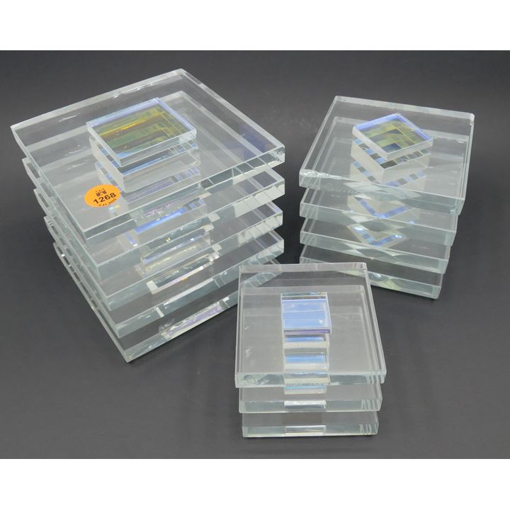 3pc Runstadler Studios Fused Glass Square Sculptures- 3'' to 5''- some edge chipping