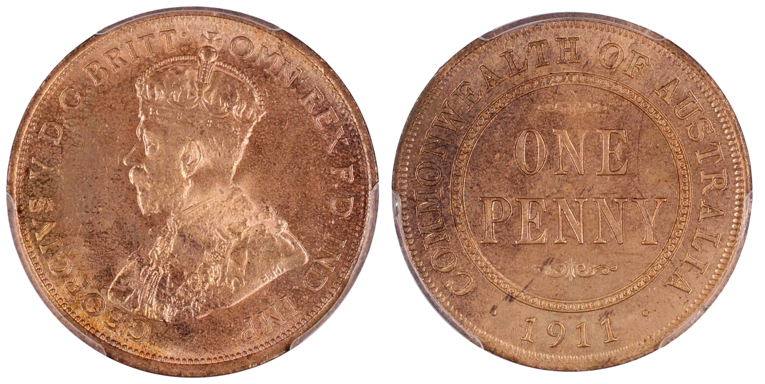 George V, Penny, 1911, PCGS MS 65RB