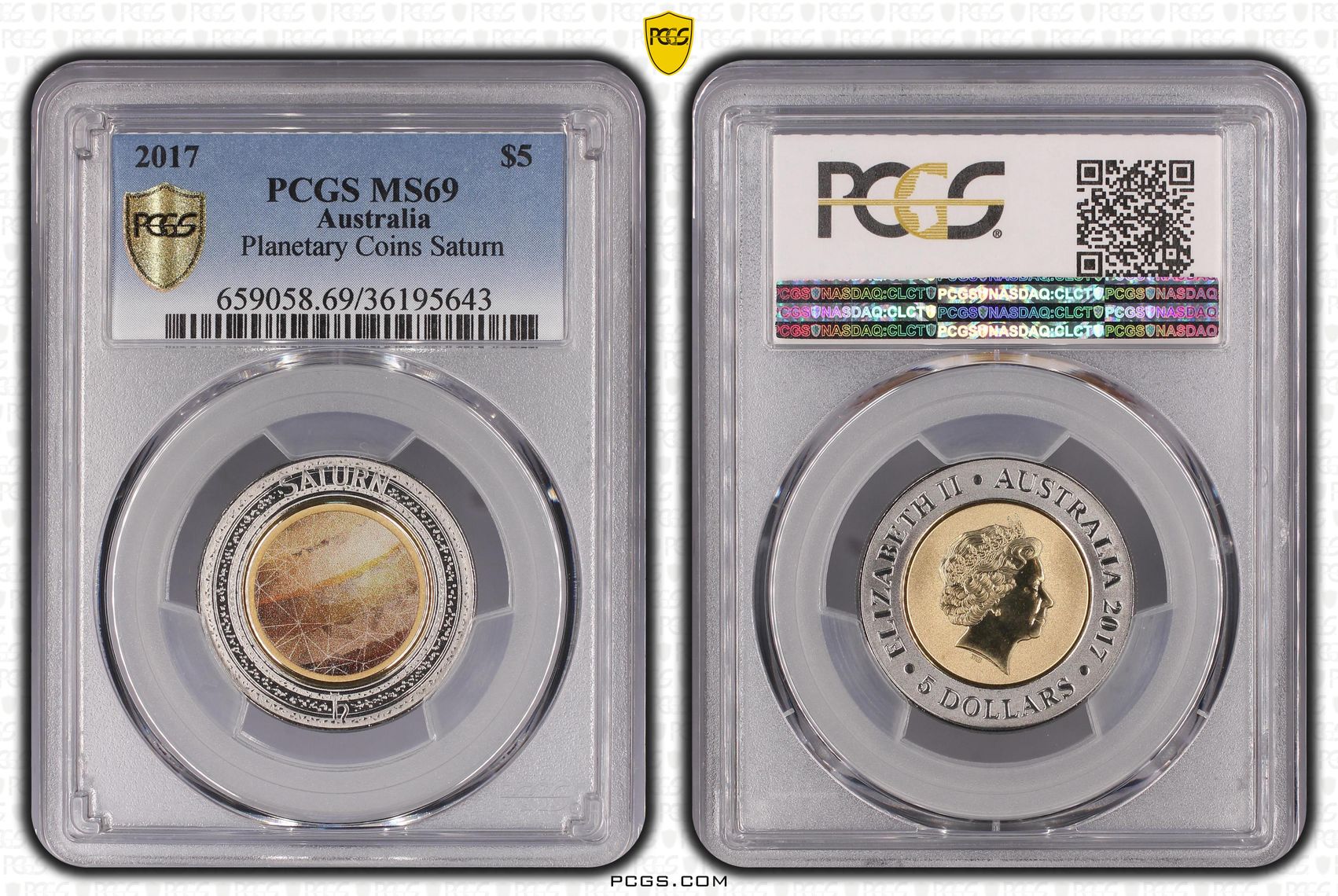Planetary Coins Saturn Colorized, Five Dollar, 2017, PCGS MS69