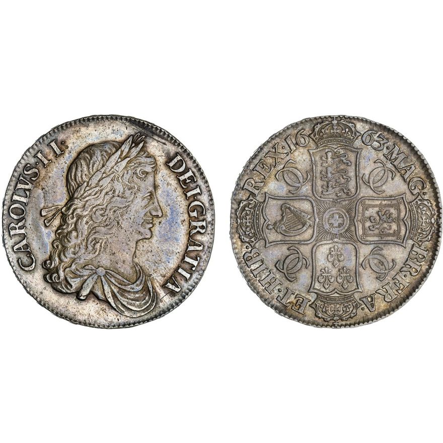 Charles II (1660-1685), Crown, 1663 XV, first draped and laureate bust ...