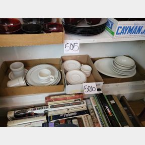 Assorted heavy stoneware restaurant style serving pieces